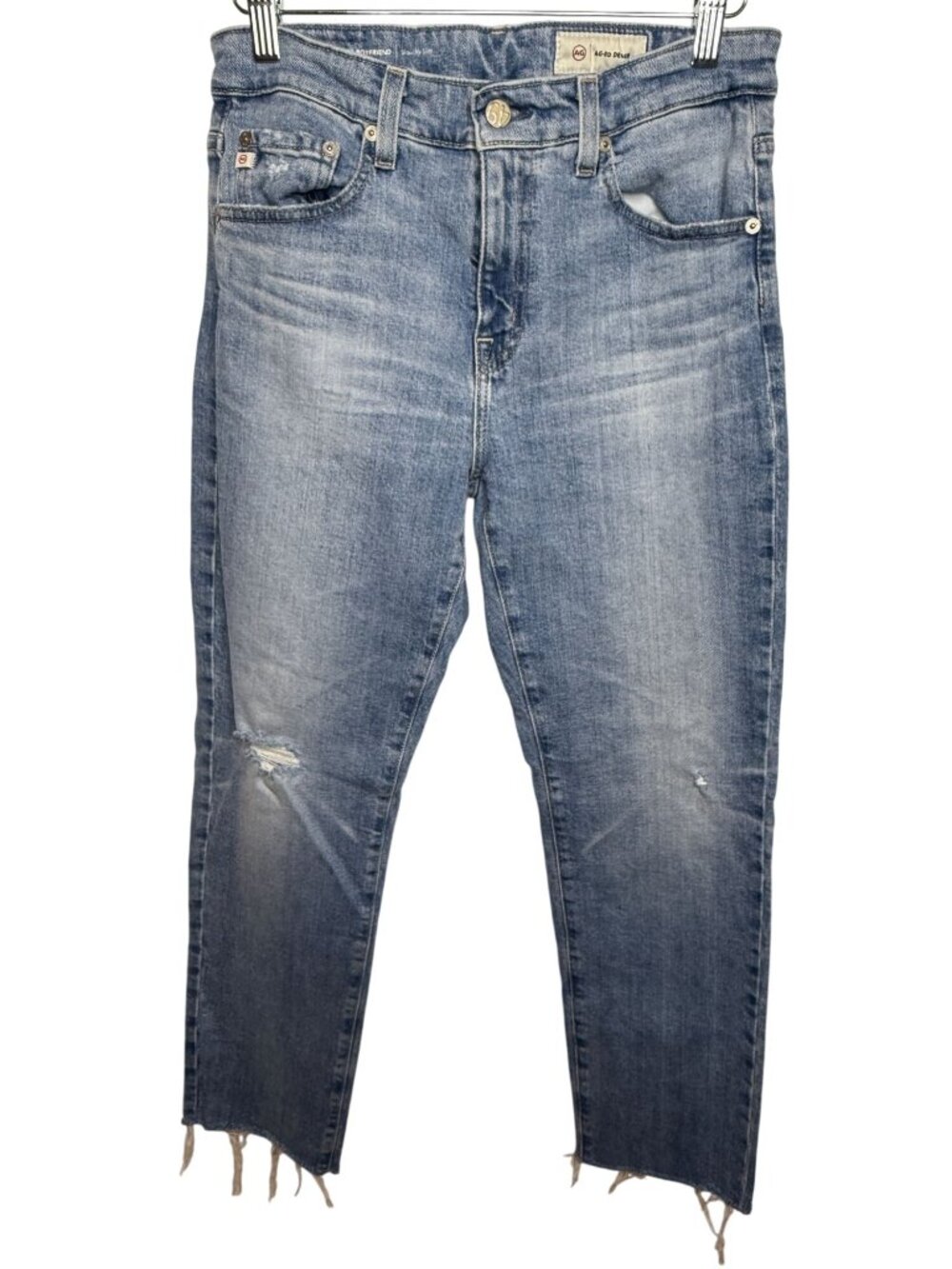 AG Ex Boyfriend Jeans Womens 26 Slouchy Slim Raw Hem Distressed Denim
